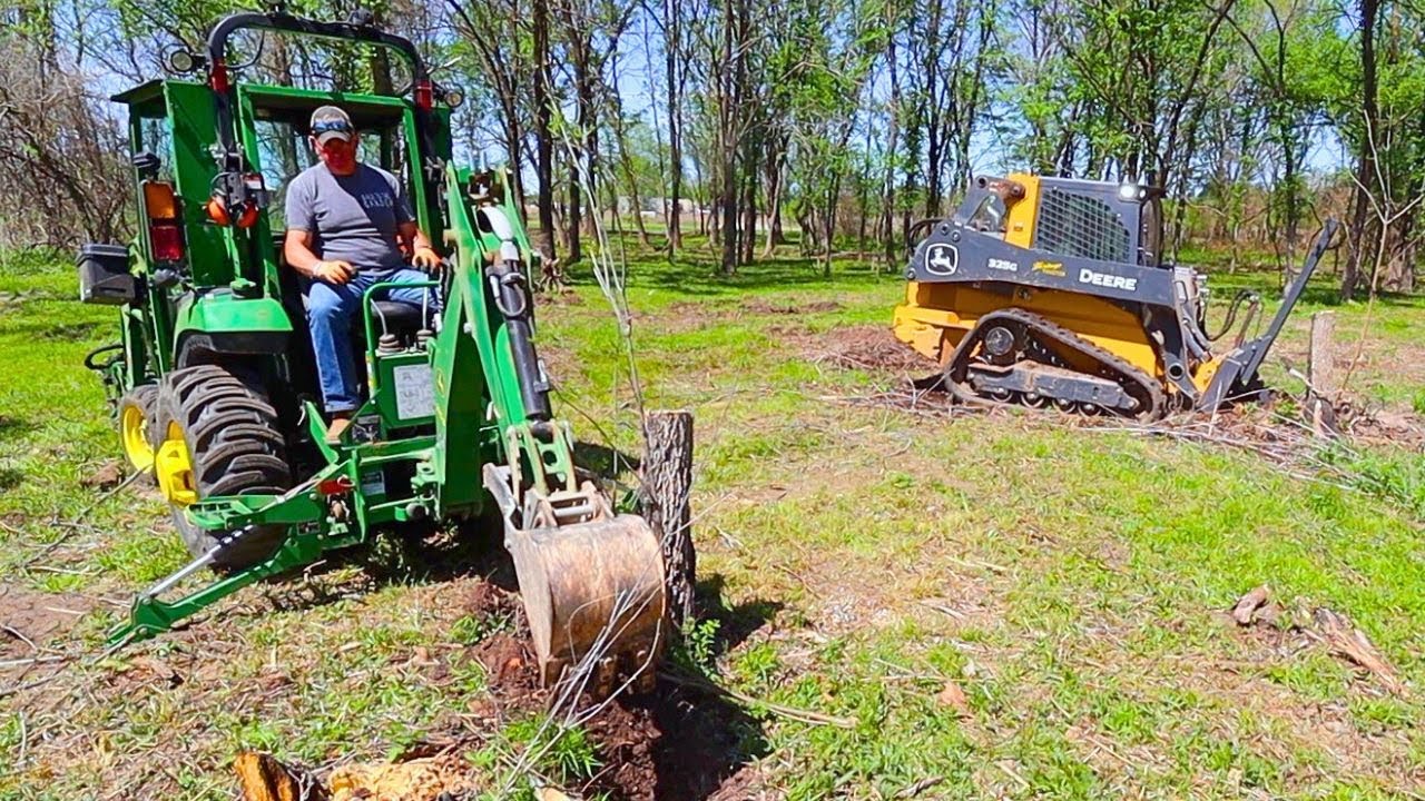Clearing Land Tractor Backhoe Vs Tree Puller for Stump Removal YouTube