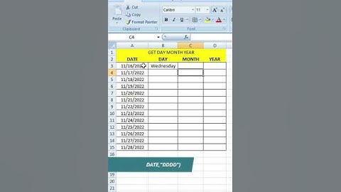 Get day month and year from date in Ms excel #excel #shorts
