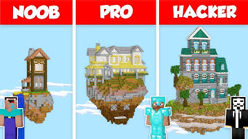 SKY ISLAND BASE HOUSE BUILD CHALLENGE - NOOB vs PRO vs HACKER / Minecraft Battle Animation