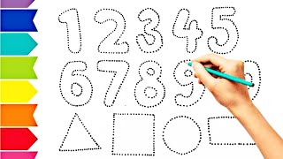 Let's Learn Numbers 1 to 10 and shapes | Trace and Colour