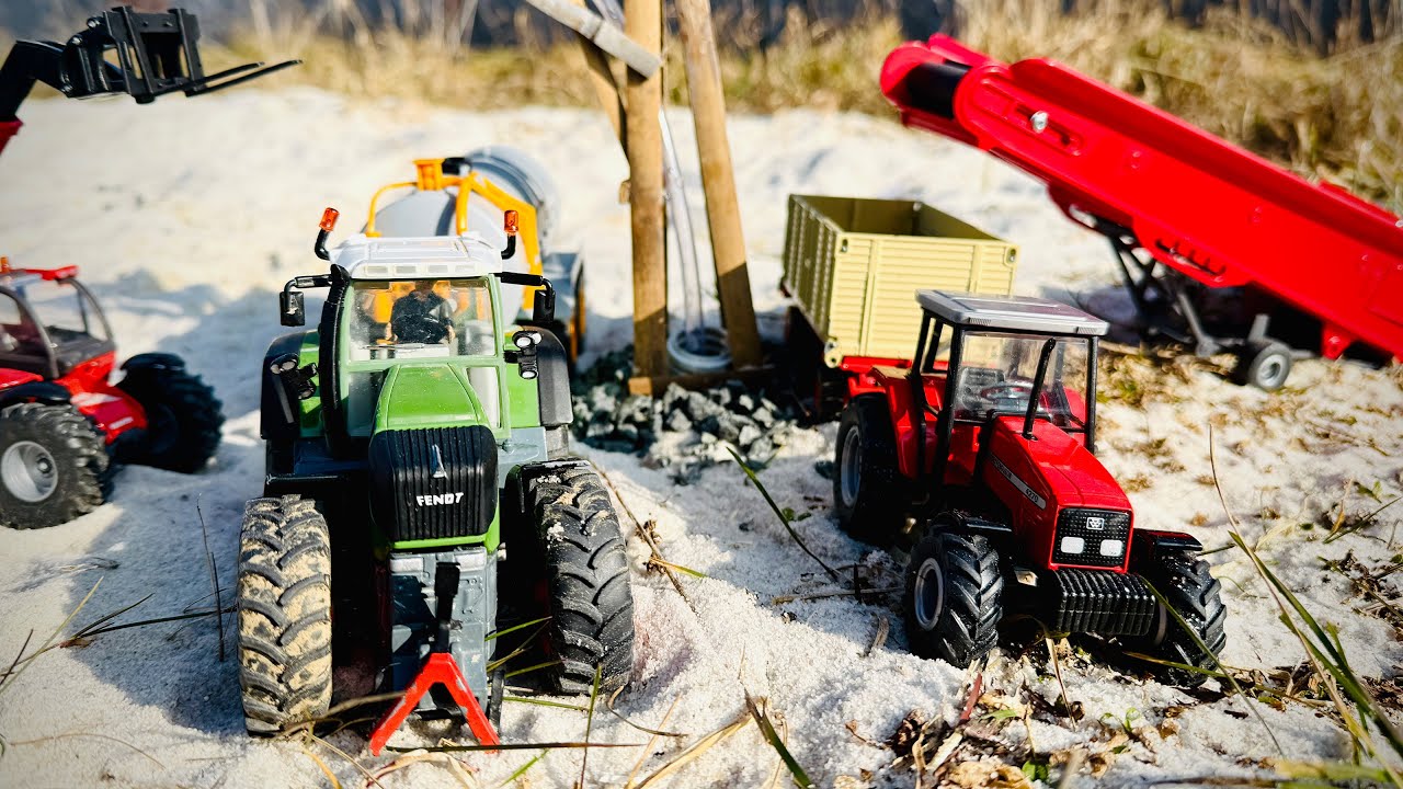 Tractor and Telehandler building DIY waterpump, loading rocks with ...