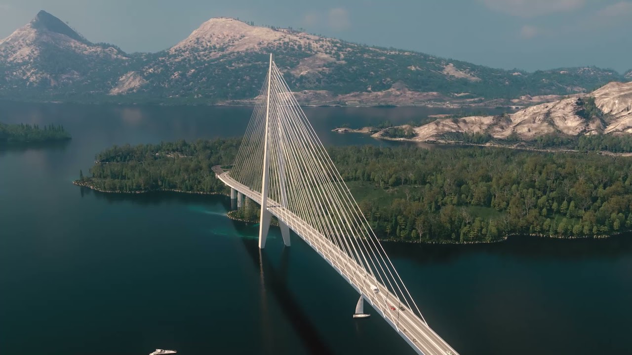 Animasjon av tenkt fastlandsforbindelse mellom Sandnessjøen og Herøy/Dønna