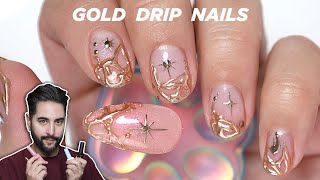 Super Easy Gold 3D Gel Nail Art ✨ Sparkly Stars ✨ and Liquid Gold 🤩