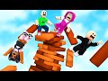 Bobby plays jenga  w zoey boss baby and mash all parts  roblox funny moments  roblox