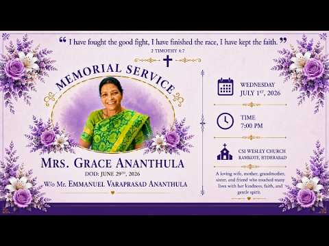 Memorial Service | Late Mrs.Grace Ananthula | 01.07.2026 | 7 p.m