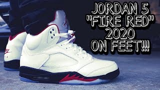 2020 JORDAN 5 OG  FIRE RED ON FEET REVIEW!!!