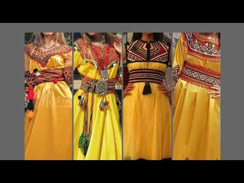 Most Beautiful Collection Of Algerian Kabyle Embroided Yellow Dresses 2k22 For Beautiful Girls 