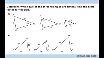 Determine which two out of three triangles are similar. Find the scale factor