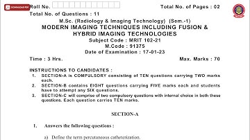 MSC 1ST SEM RIT MODERN IMAGING TECHNIQUES INCLUDING FUSION JAN 2023 | PTU