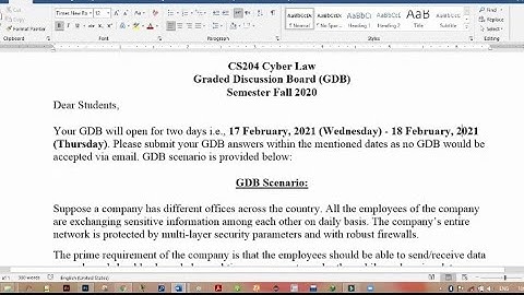 CS204 GDB # 1 correct Solution 2021 || Cyber Law (CS204) GDB 18 Februry 2021