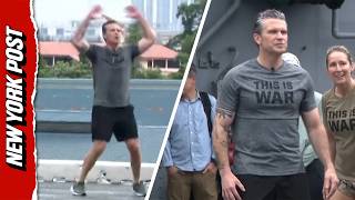 Hegseth Works Up a Sweat with Navy Personnel in 'This is War' Tee