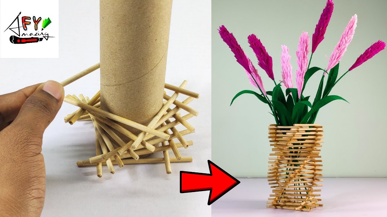 Handmade flower pot making at homeBamboo stick craft idea / art and craft  for kids 