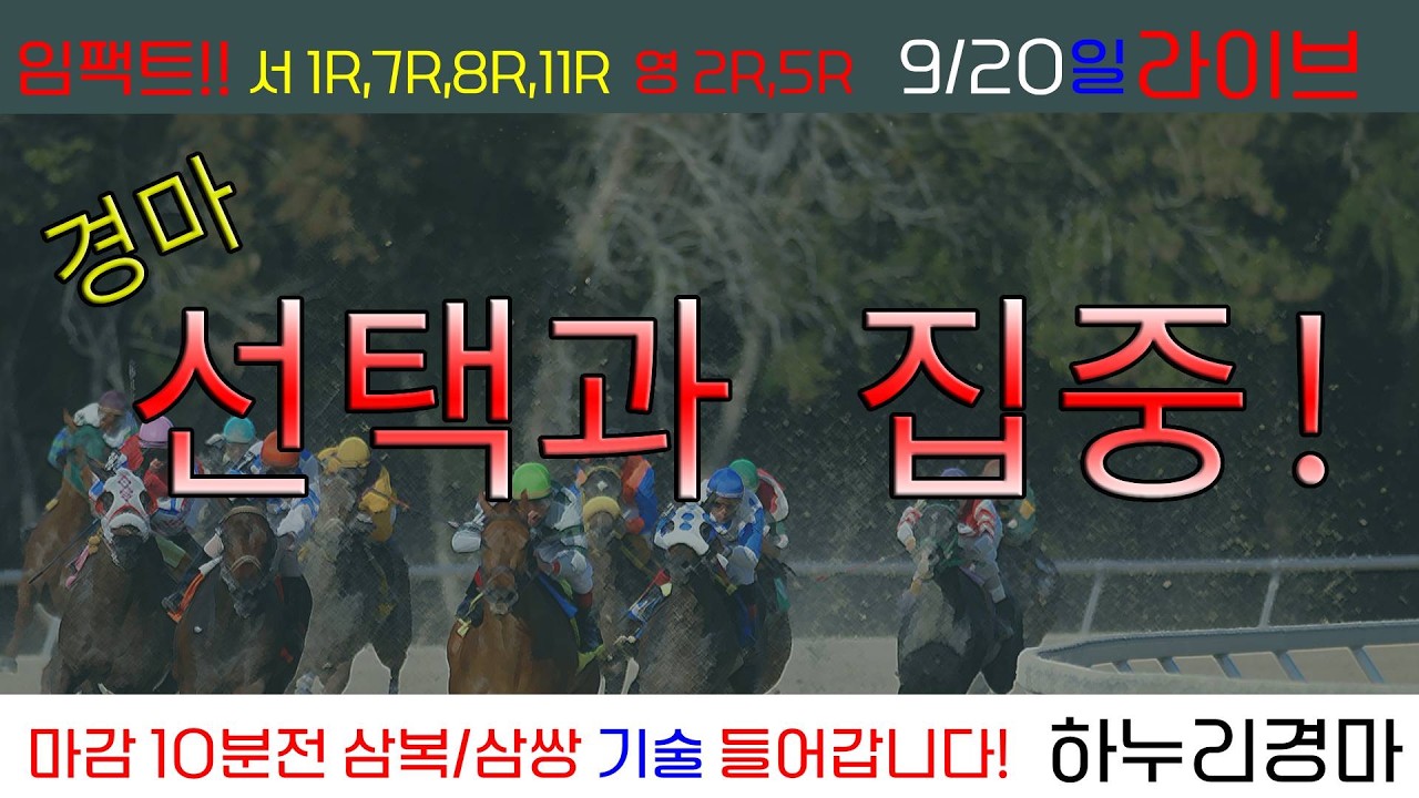 9/20(일) 연일 임팩트 폭발! 이틀연속 끝내기 홈런! 경마 선택과 집중! 이기는 경마! 관건은 임팩트!! 경주별 삼복/삼쌍 기술 들어갑니다!!