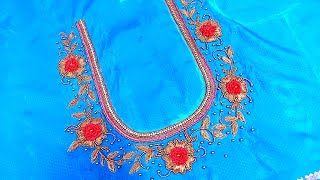 Ring knot and zardosi flower/aari work blouse neck design/V2 AARI CREATIONS