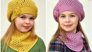 Crochet beret, crocheted cluster stitch/Easy crochet hat for girls for beginners