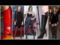 Leather skinny thigh high boots designs /leather high length shoes designs ideas for women's