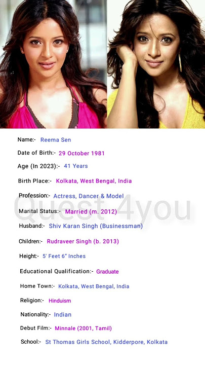 Reema sen #reemasen #reels  #shorts #biography  #quest4you #actrees
