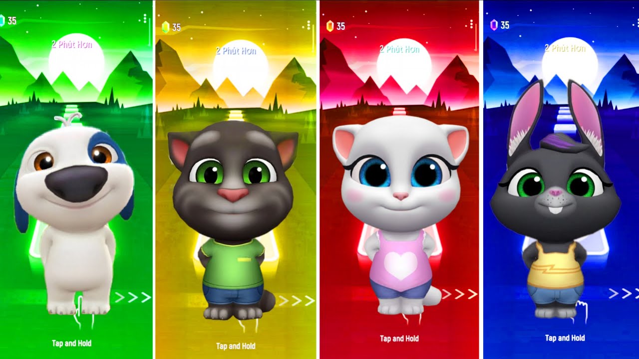 Sheriff Labrador vs Talking Tom vs Talking Angela vs Becca | Tiles Hop Battle