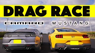 2024 Ford Mustang GT vs Chevy Camaro, close but not close. Drag and Roll Race.
