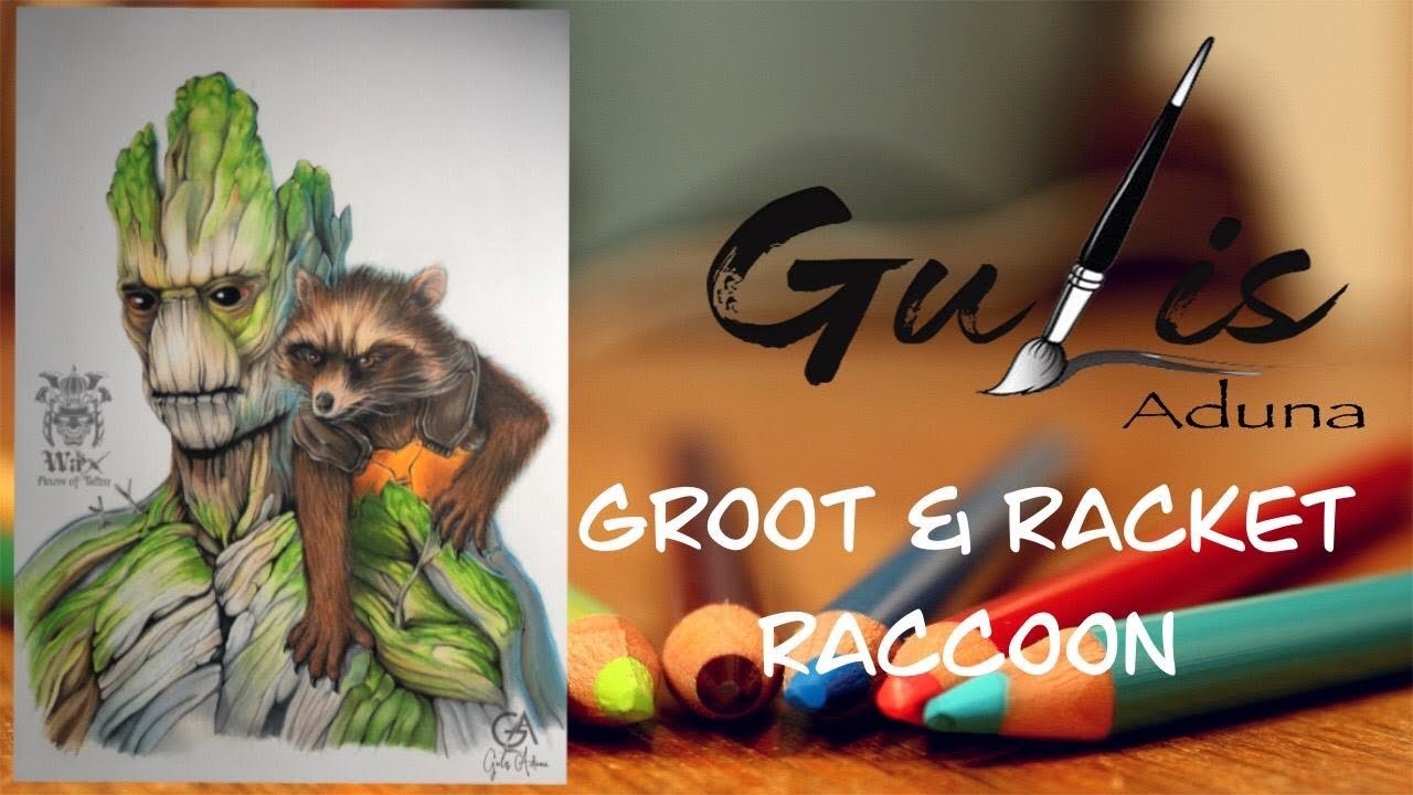 PART 2 FINAL GROOT AND RACKET RACCOON | DRAWING PENCILS | USING PRISMACOLOR PENCIL | 