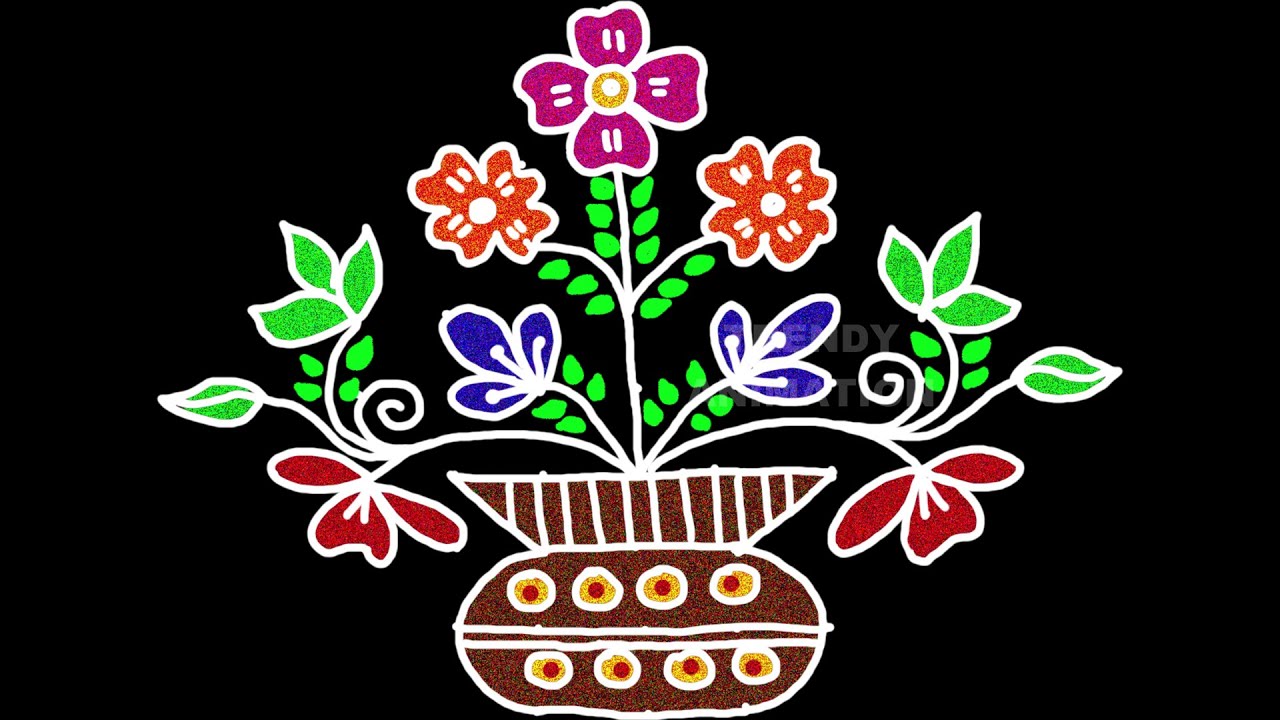 Flower Pot Rangoli Design Flower pot rangoli with 11*1dots| Muggulu | Latest rangoli design ...