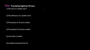 6th Grade Math Translating Algebraic Phrases