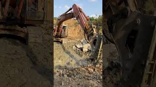 Stone breaker is hardworking. That's crazy,looking so good. #stonebreaker #excavator #quarrying