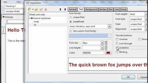 Kompozer Video #6. CSS part I:  Elements of Type