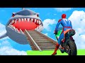 SPIDERMAN and Shark Bridge with SPIDERMAN Obstacles Challenge - GTA 5