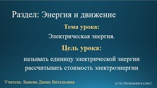 Естествознание 6 класс. Тема урока: Электрическая энергия