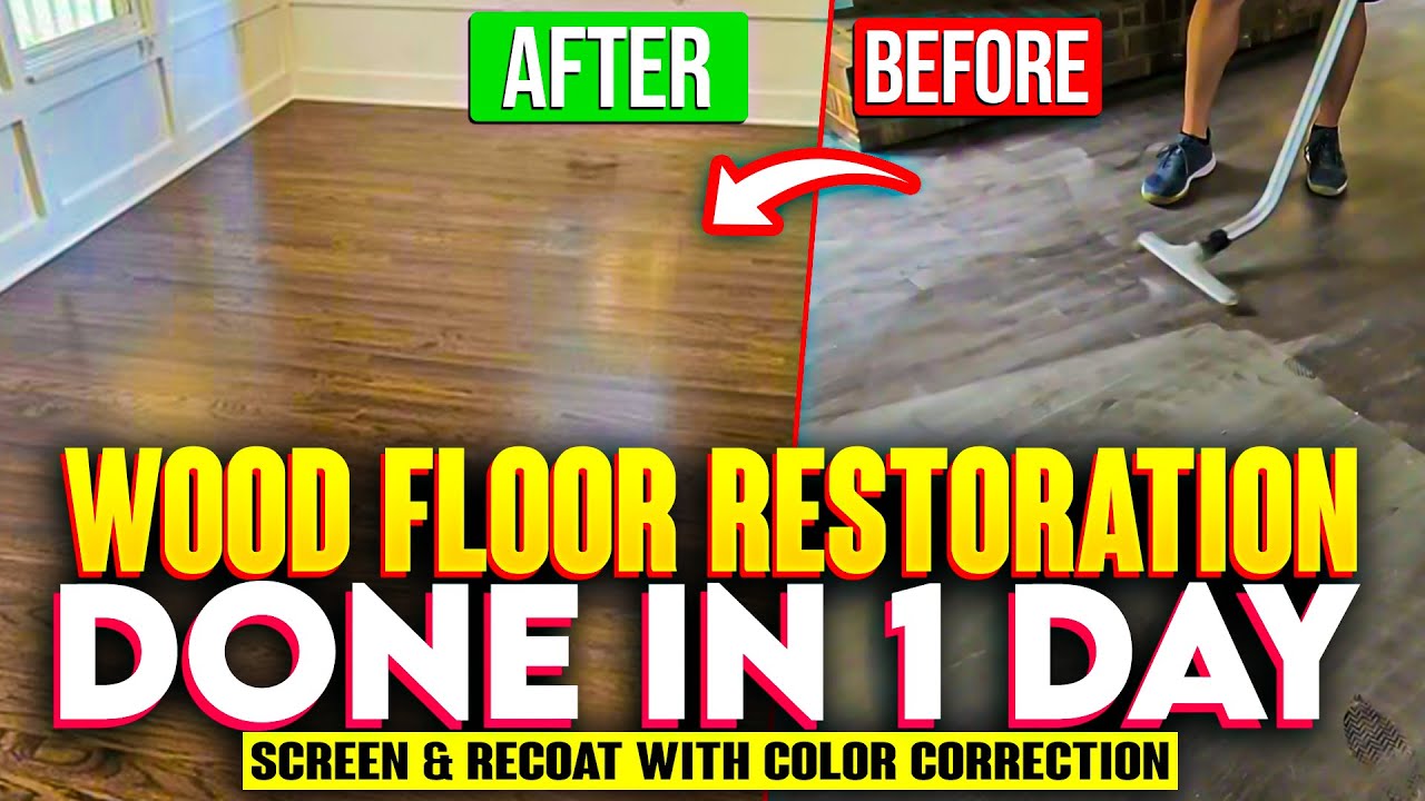 Screen Color Restoration Wood Floor Restoration done in 1 Day | Screen & Recoat with Color ...