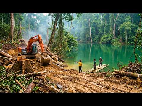 Using An Excavator To Open A Forest Road And Restore A Large Lake In The Heart Of The Green Forest