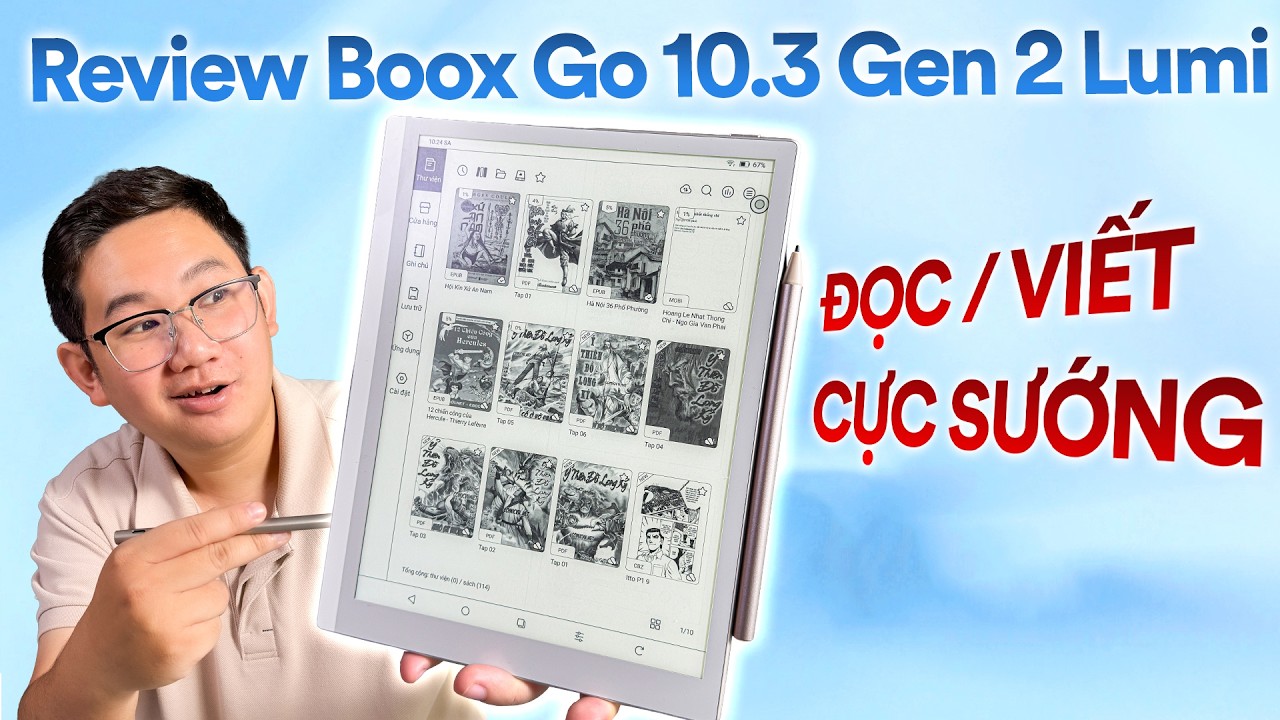 Người dùng so sánh máy đọc sách E Ink có bút với máy tính bảng để ghi chú