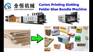 Corrugated carton box flexo printing slotting die cutting folder gluer bundle strapping machine