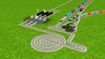 AI Trains vs Giant Water Pit On Railroad Spring Circle Tracks Risky Zig Zag Tracks | train simulator