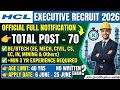 HCL Executive Recruitment 2026 Out! 📢 70 Posts | BE/BTech (Mech, Civil, EE, CS &amp; Others) | 3 Yrs Exp