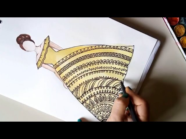 Girl Dress watercolor painting with mandala art Check out this video  full tutorial link in Bio 🤗❤️. . . . . . #girl #girldrawing…