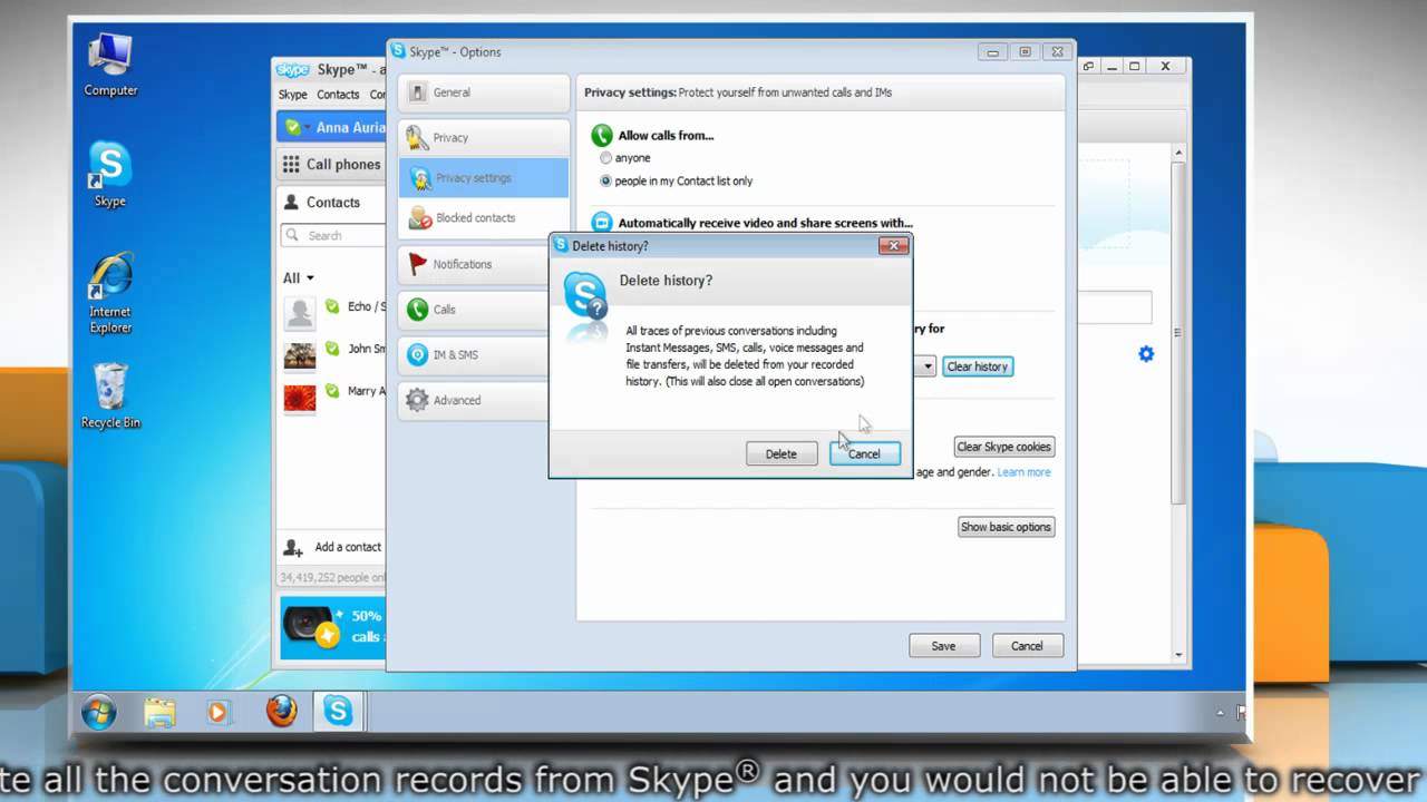 How to delete Skype® conversation history