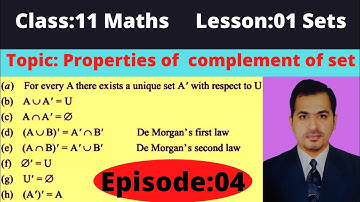 Std: 11 Maths ll Set ll Properties of complements of set