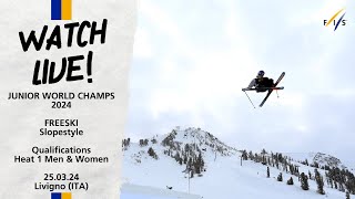 LIVE: WJC 2024 Livigno - Freeski Slopestyle Qualification Women & Men Heat 1 10:15 CET