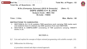 MSC CS 1ST SEM OOPS USING CPP AND JAVA MAY 2019 | PTU