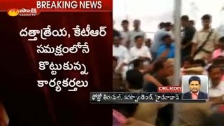Clash Between TRS and BJP and TDP Activists at Uppal