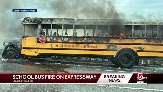 Four students taken to hospital after I-93 school bus fire