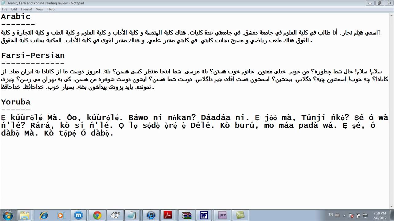 indomie Arabic, Farsi- Persian and Yoruba Review