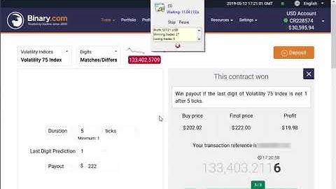 REAL ACCOUNT +$1513 USD Automated Trading Binary.com Volatility (Digits Differs) 12 May 2019