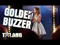 10 year old Eva mesmerizes everyone with a performance that earns her a Golden Buzzer