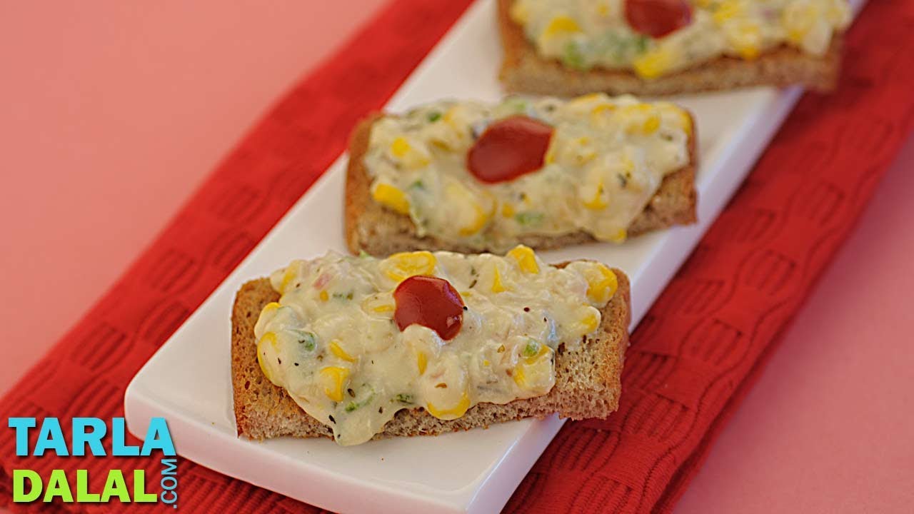 Corn and Cheese Toast, Cheese Corn Toast  by Tarla Dalal