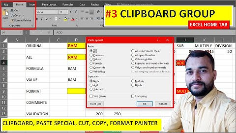 excel | file tab | paste special | clipboard | format painter  | cut | copy | paste | excel 2016