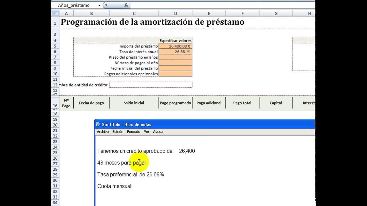 plantilla para calcular cuota prestamo