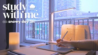 3HOUR STUDY WITH ME  on a SNOWY DAY / Pomodoro 5010 / Fireplace Sounds / No Music [ambient ver.]